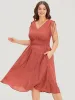 V Neck Drawstring Sleeveless Pocket Elastic Waist Dress sold by Bloomchic