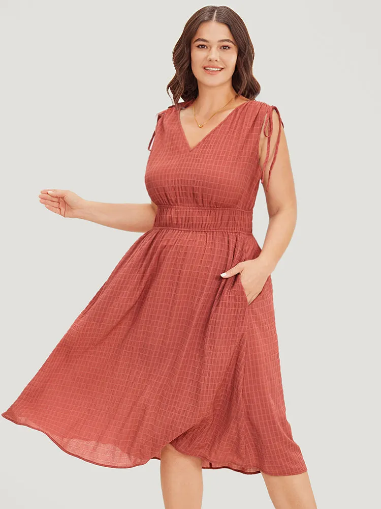 V Neck Drawstring Sleeveless Pocket Elastic Waist Dress sold by Bloomchic product image thumbnail 5