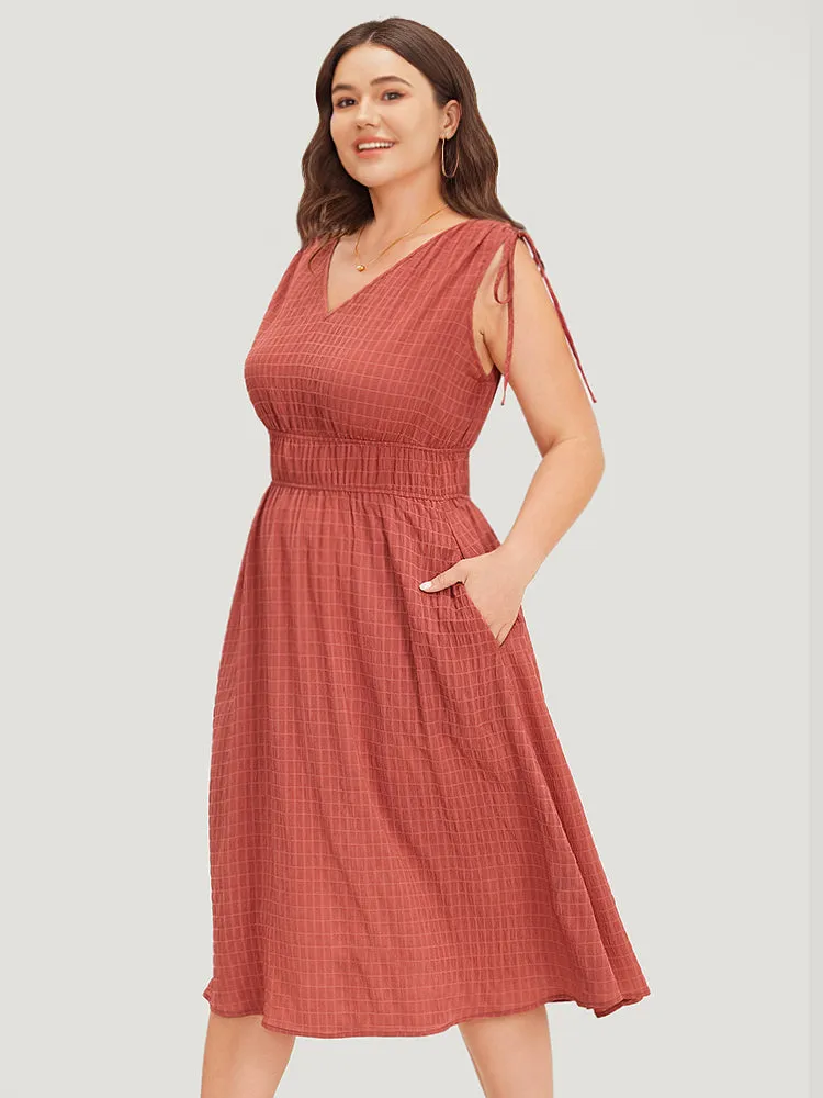 V Neck Drawstring Sleeveless Pocket Elastic Waist Dress sold by Bloomchic product image thumbnail 2