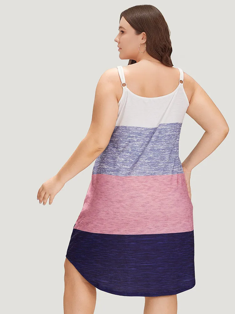 Tropical Print Colorblock Contrast Arc Hem Cami Dress sold by Bloomchic product image thumbnail 4