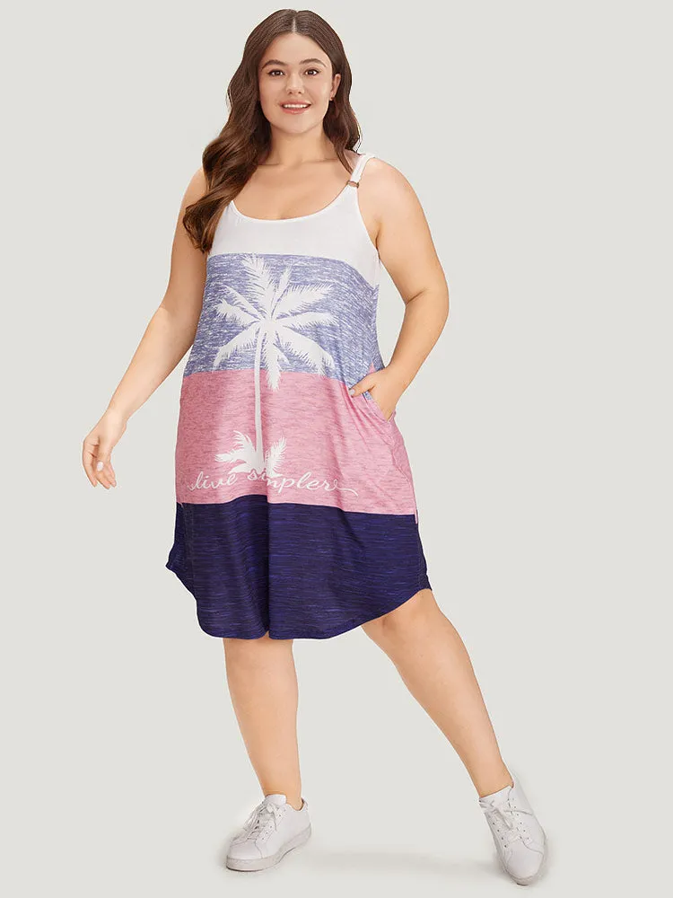 Tropical Print Colorblock Contrast Arc Hem Cami Dress sold by Bloomchic