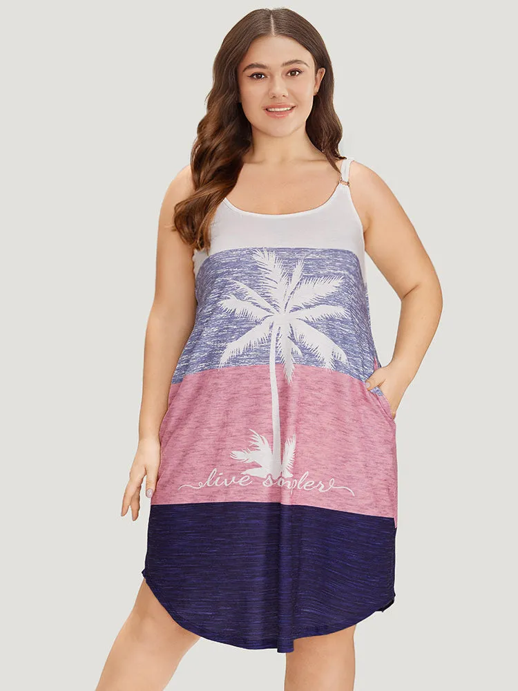 Tropical Print Colorblock Contrast Arc Hem Cami Dress sold by Bloomchic product image thumbnail 2