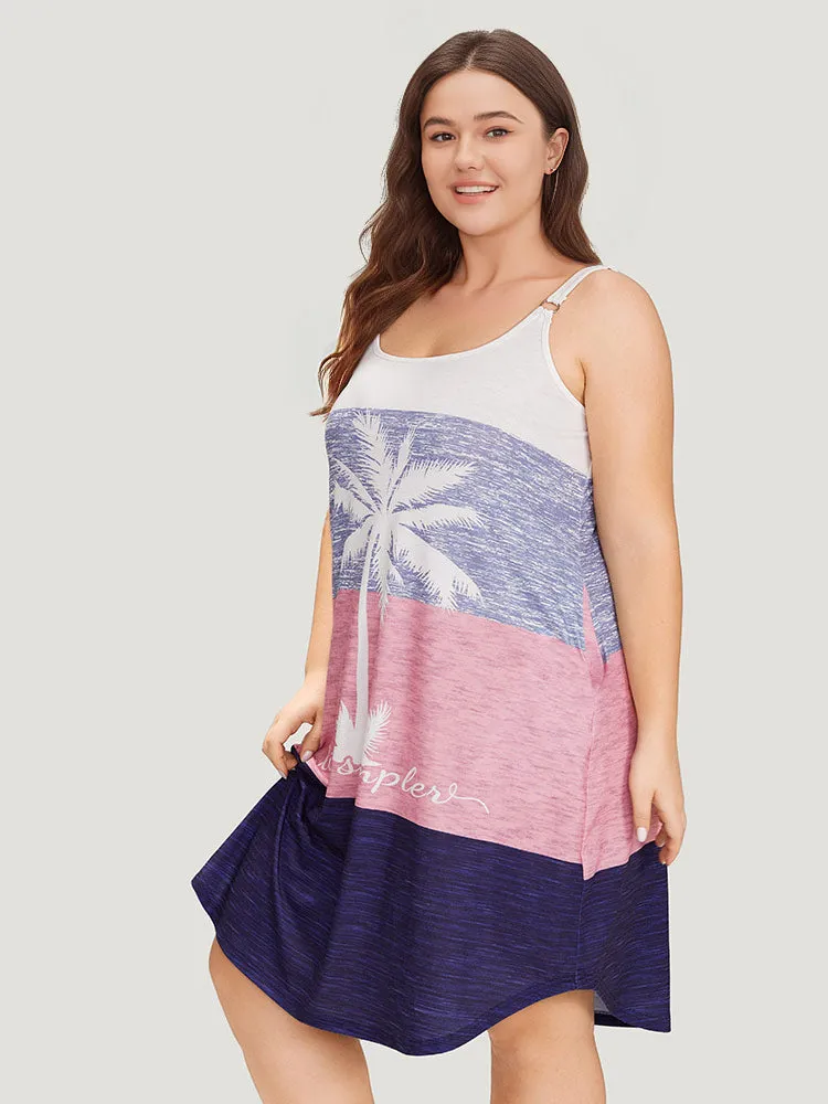 Tropical Print Colorblock Contrast Arc Hem Cami Dress sold by Bloomchic product image thumbnail 3