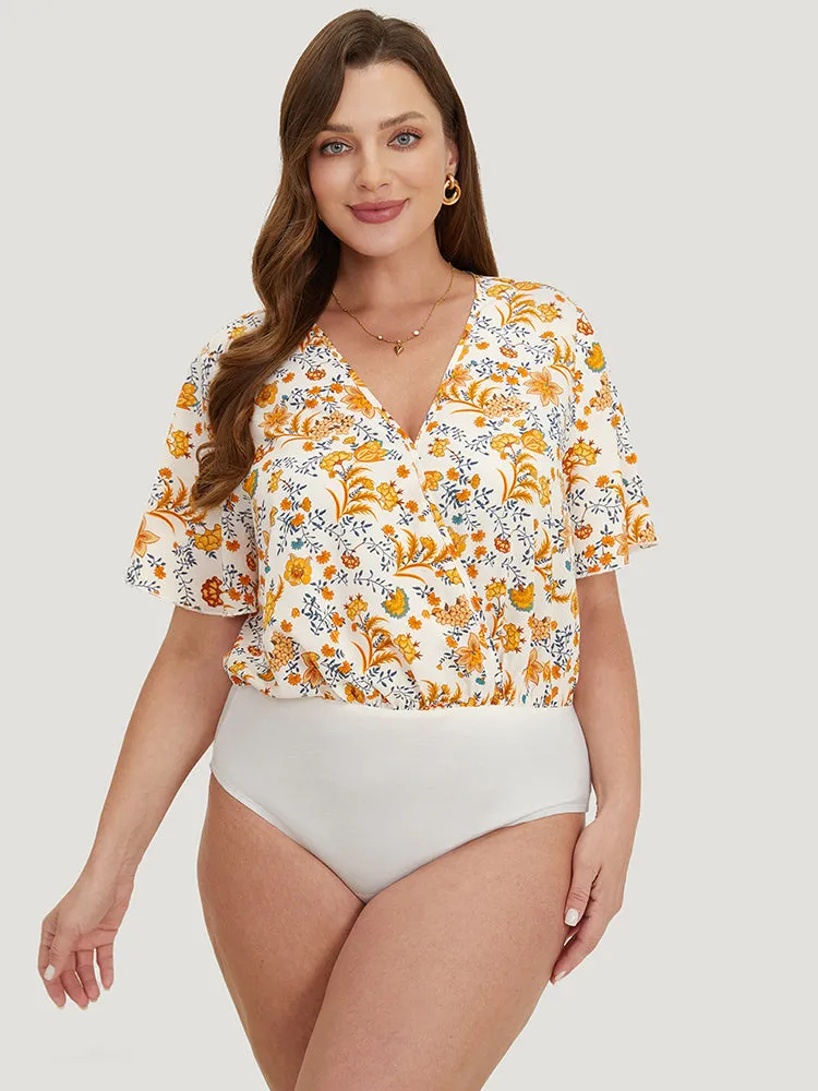 Plants Print Patchwork Surplice Neck Bodysuit sold by Bloomchic product image thumbnail 4