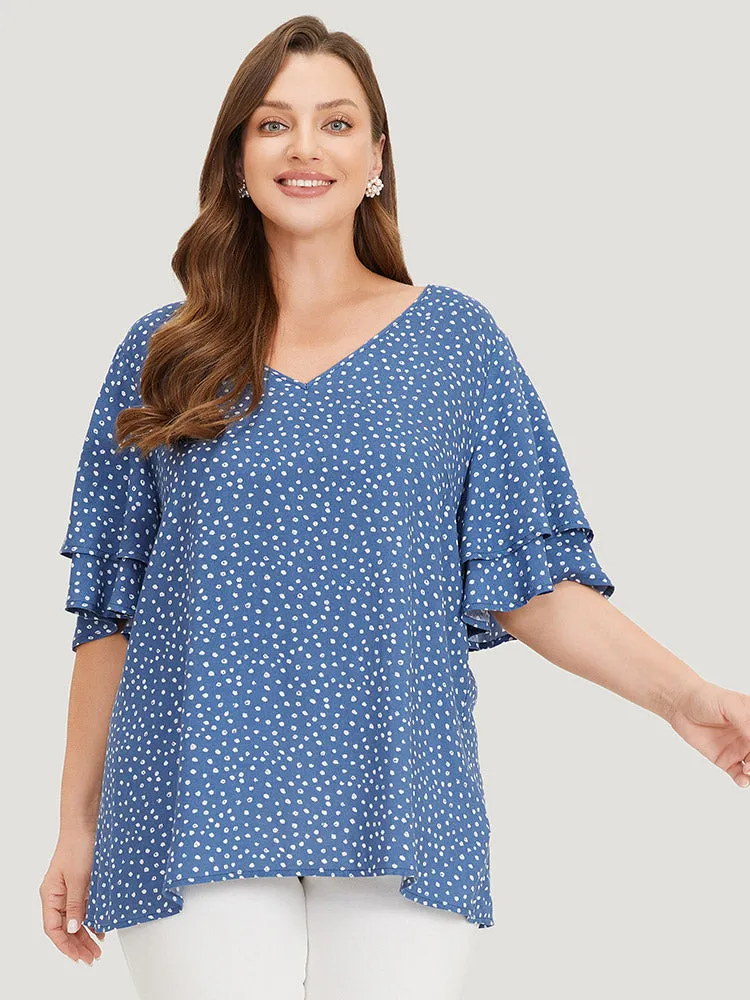 Polka Dot Flutter Sleeve Layered Blouse sold by Bloomchic