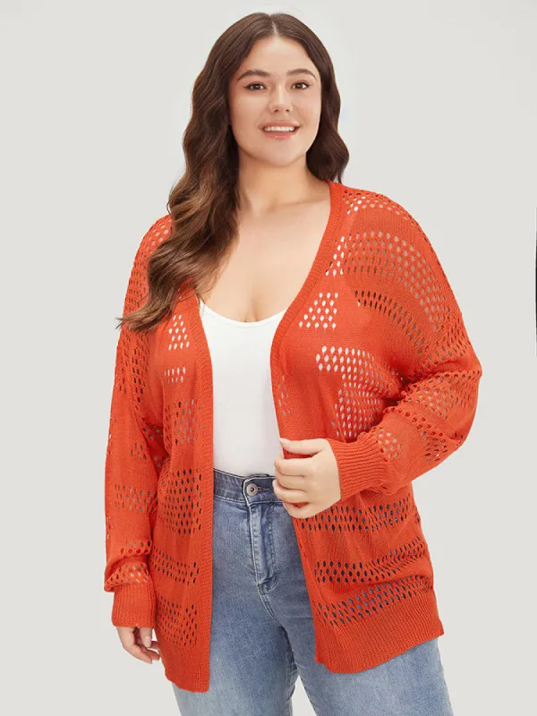Plain Open Front Elastic Sleeve Cut Out Cardigan sold by Bloomchic