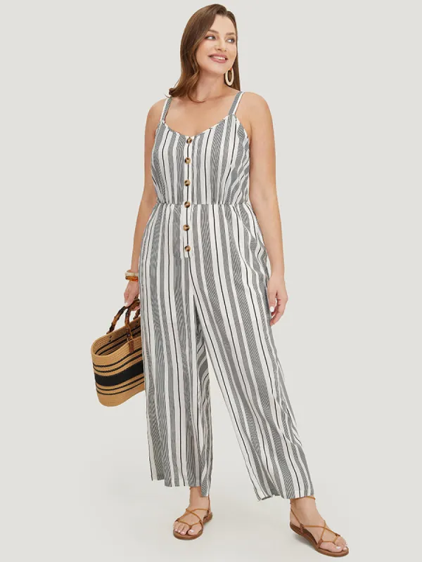 Striped Print Button Pocket Detail Cami Jumpsuit sold by Bloomchic