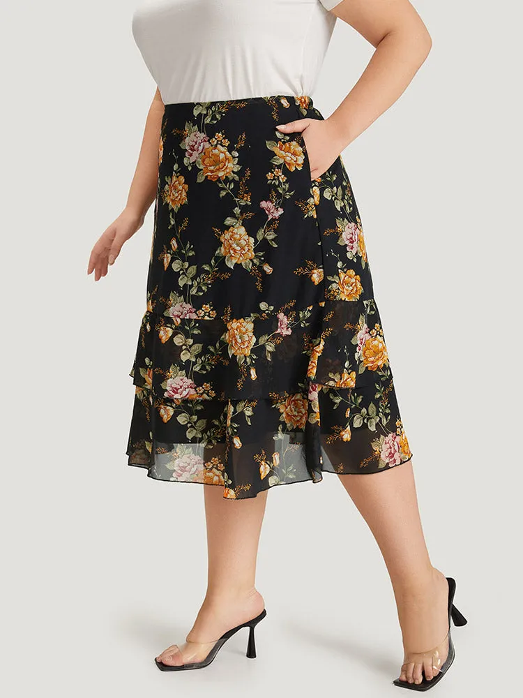 Floral Printed Flutter Layered Skirt sold by Bloomchic product image thumbnail 3