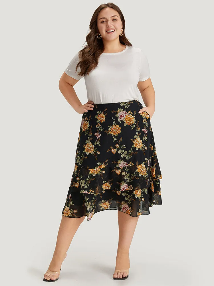 Floral Printed Flutter Layered Skirt sold by Bloomchic product image thumbnail 4