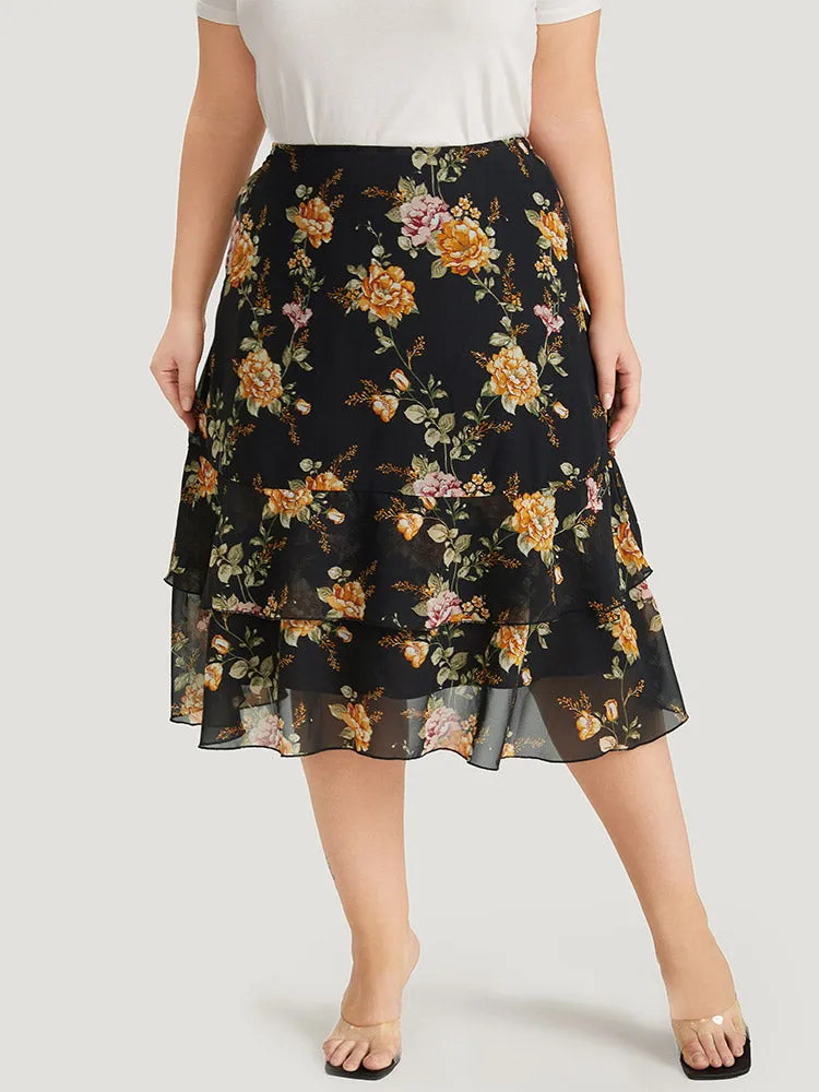 Floral Printed Flutter Layered Skirt sold by Bloomchic