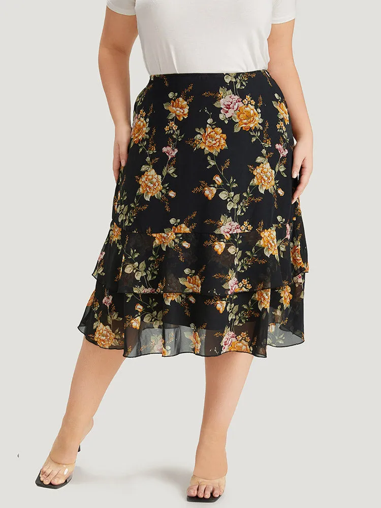 Floral Printed Flutter Layered Skirt sold by Bloomchic product image thumbnail 5