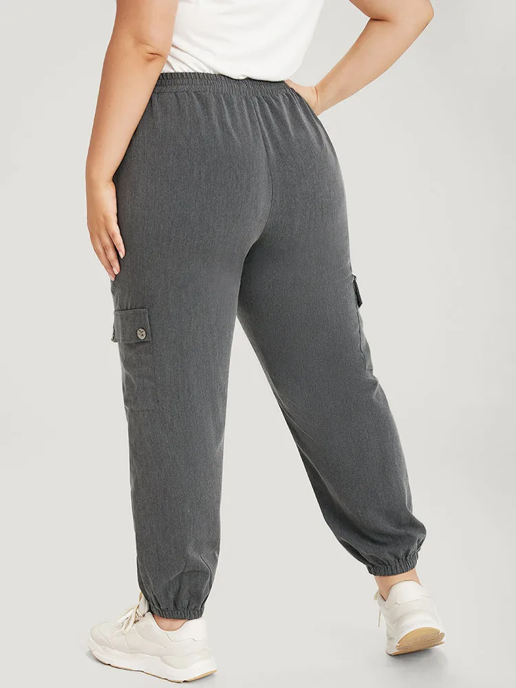 Plain Eyelet Drawstring Flap Pocket Sweatpants sold by Bloomchic product image thumbnail 2