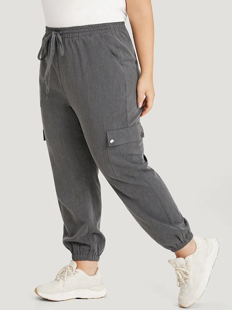 Plain Eyelet Drawstring Flap Pocket Sweatpants sold by Bloomchic product image thumbnail 5
