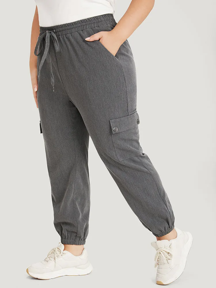 Plain Eyelet Drawstring Flap Pocket Sweatpants sold by Bloomchic product image thumbnail 3