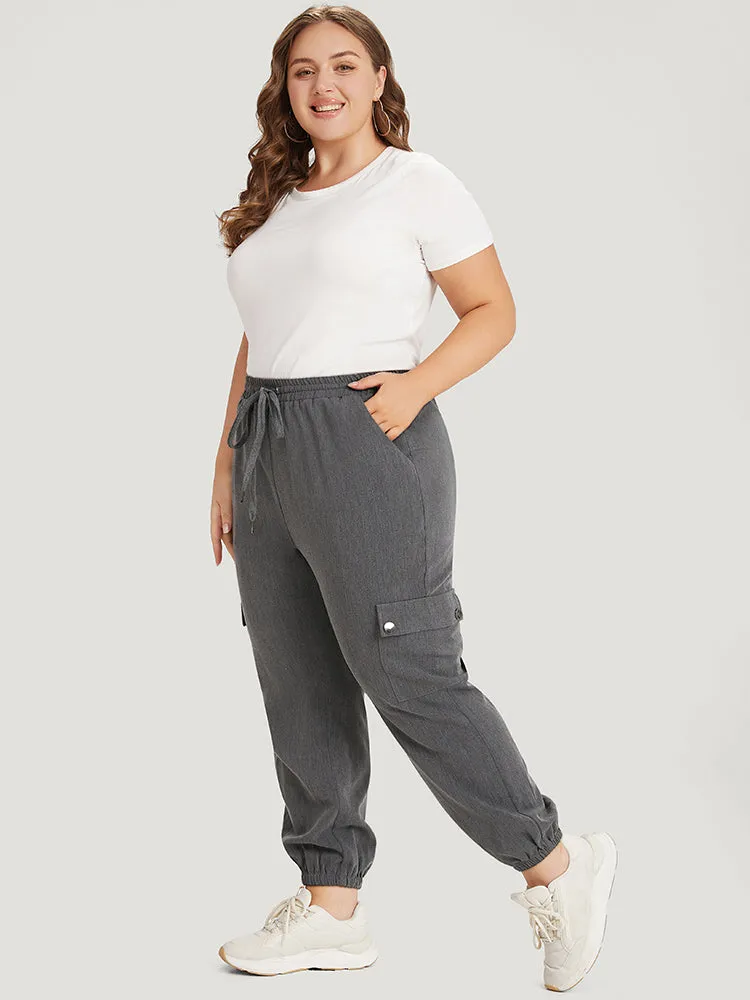 Plain Eyelet Drawstring Flap Pocket Sweatpants sold by Bloomchic product image thumbnail 4