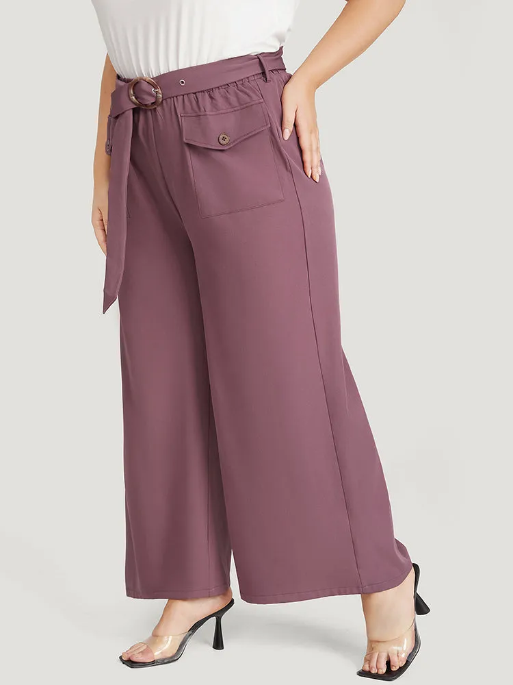 Solid Flap Pocket Buckle Belt Wide Leg Pants sold by Bloomchic product image thumbnail 4