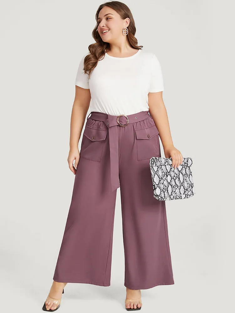Solid Flap Pocket Buckle Belt Wide Leg Pants sold by Bloomchic product image thumbnail 5