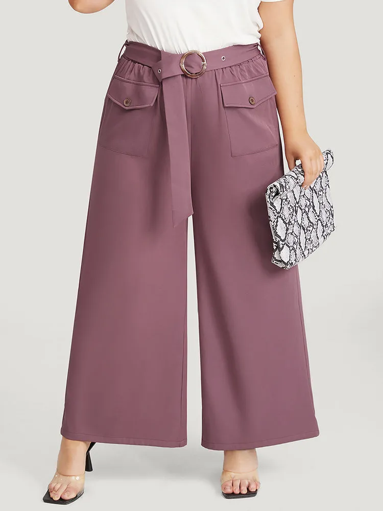 Solid Flap Pocket Buckle Belt Wide Leg Pants sold by Bloomchic product image thumbnail 2
