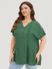 Solid Cuffed Sleeve Pleated Notched Blouse sold by Bloomchic