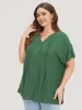 Solid Cuffed Sleeve Pleated Notched Blouse sold by Bloomchic