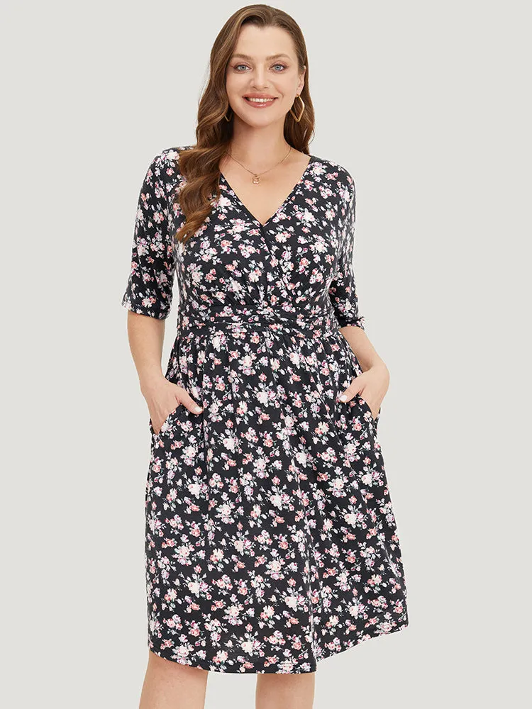 Ditsy Floral Pocket Overlap Collar Half Sleeve Dress sold by Bloomchic product image thumbnail 2