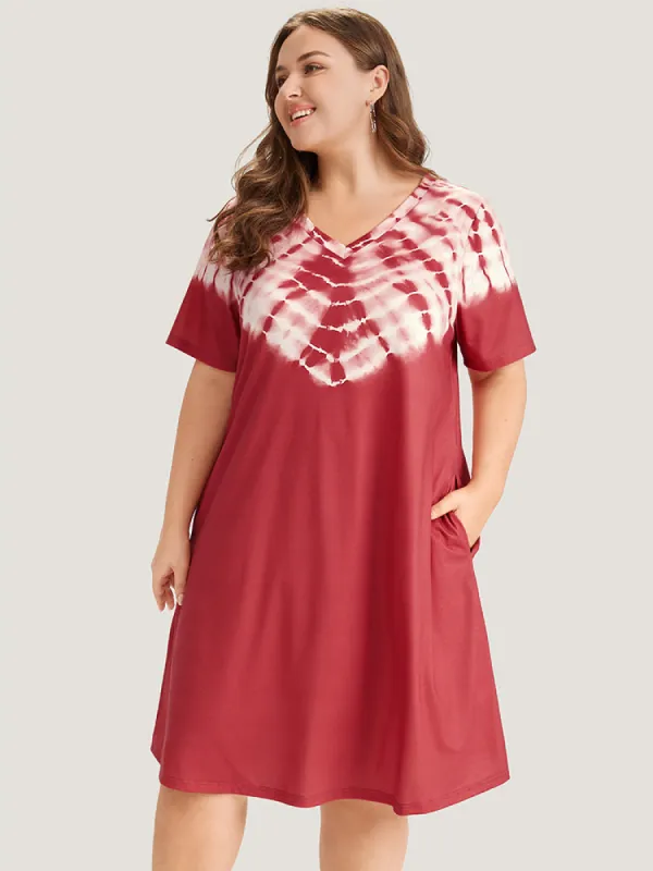 Tie Dye Pocket V Neck Knee Dress sold by Bloomchic