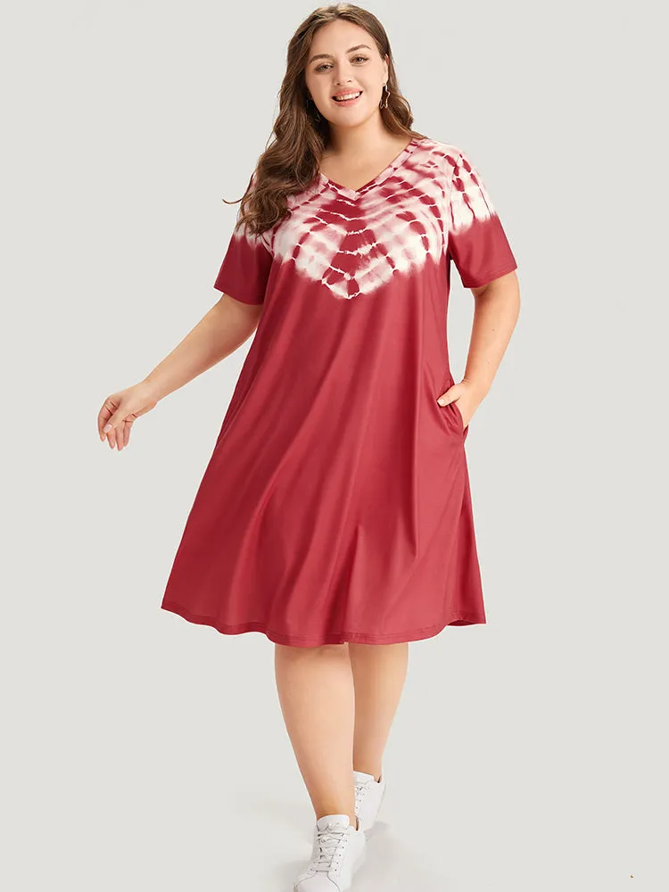 Tie Dye Pocket V Neck Knee Dress sold by Bloomchic product image thumbnail 2