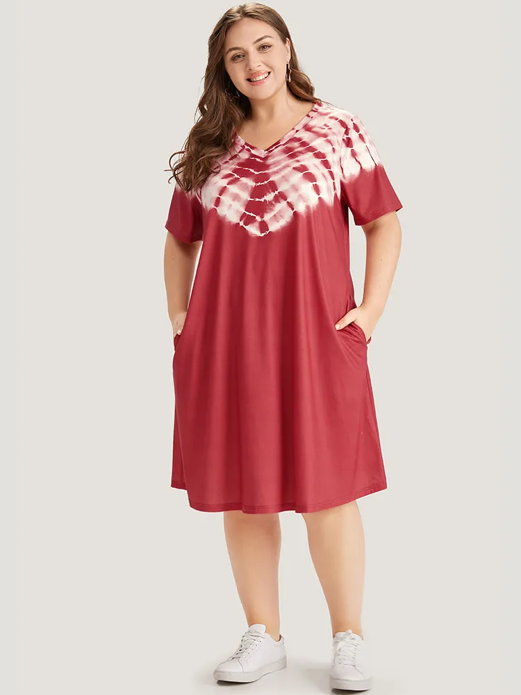 Tie Dye Pocket V Neck Knee Dress sold by Bloomchic product image thumbnail 3