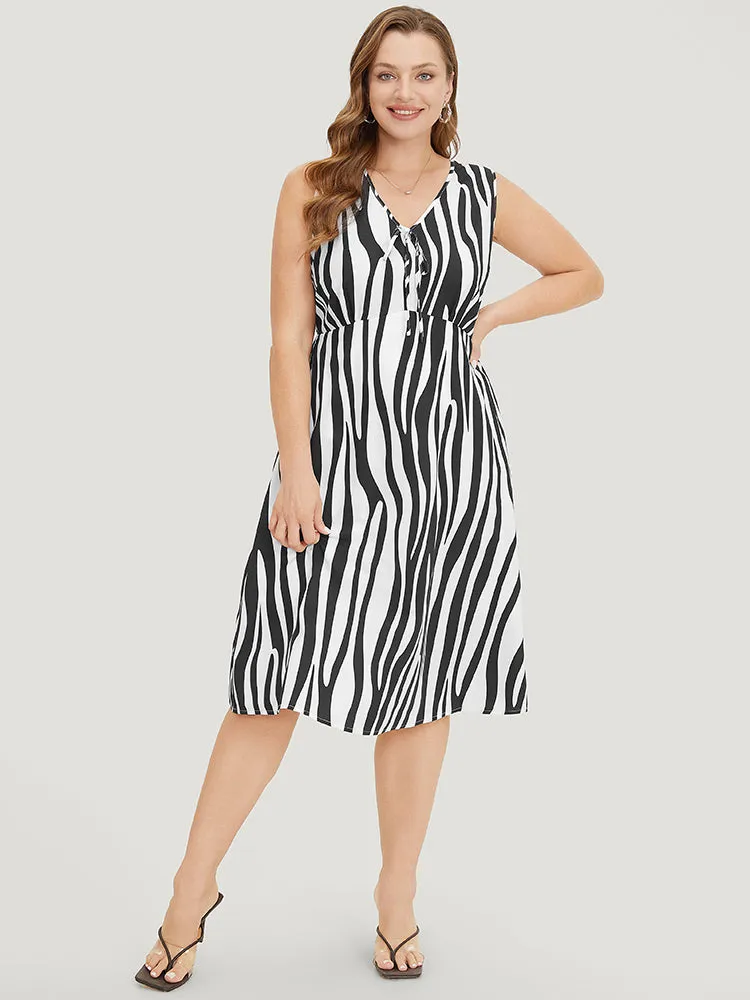Zebra Print Ruffle Sleeveless Pocket Knot Neck Dress sold by Bloomchic product image thumbnail 2