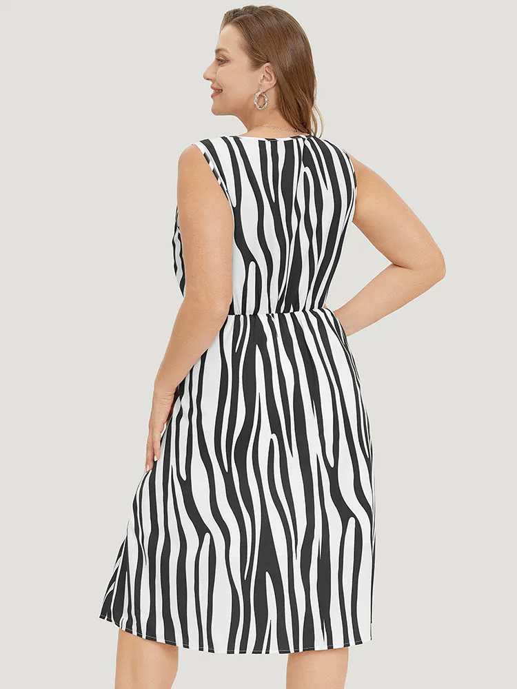 Zebra Print Ruffle Sleeveless Pocket Knot Neck Dress sold by Bloomchic product image thumbnail 3