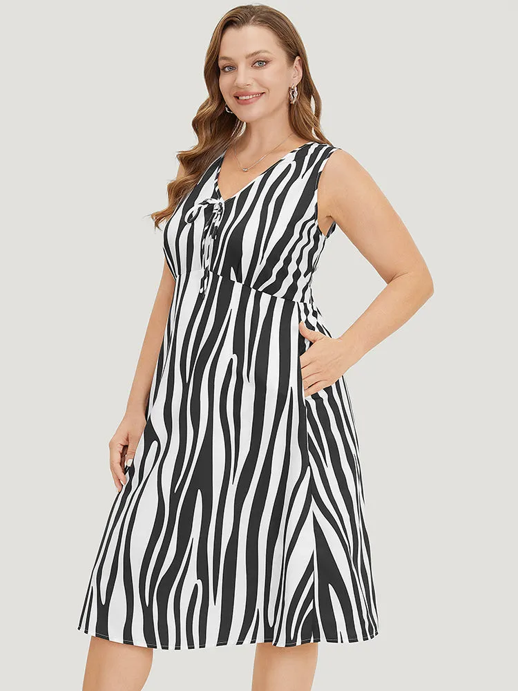 Zebra Print Ruffle Sleeveless Pocket Knot Neck Dress sold by Bloomchic product image thumbnail 4