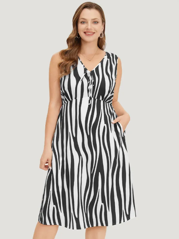 Zebra Print Ruffle Sleeveless Pocket Knot Neck Dress sold by Bloomchic