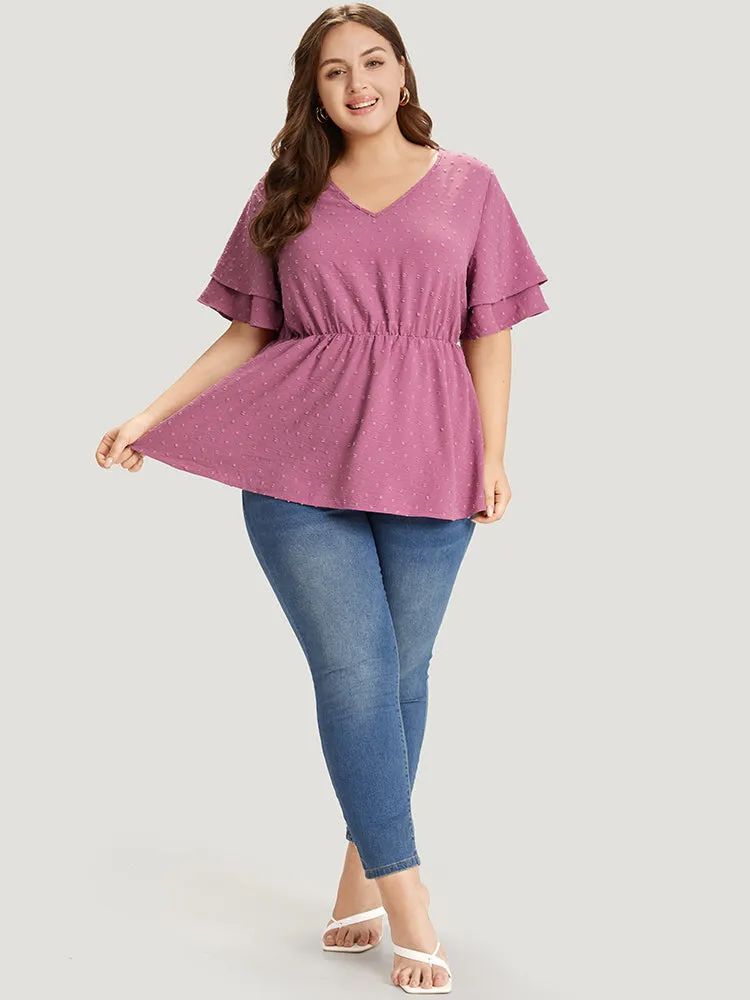 Polka Dot Elastic Waist Ruffle Sleeve Layered Blouse sold by Bloomchic product image thumbnail 4