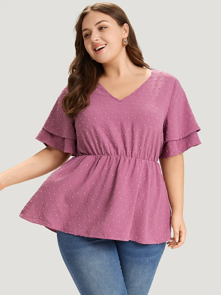 Polka Dot Elastic Waist Ruffle Sleeve Layered Blouse sold by Bloomchic