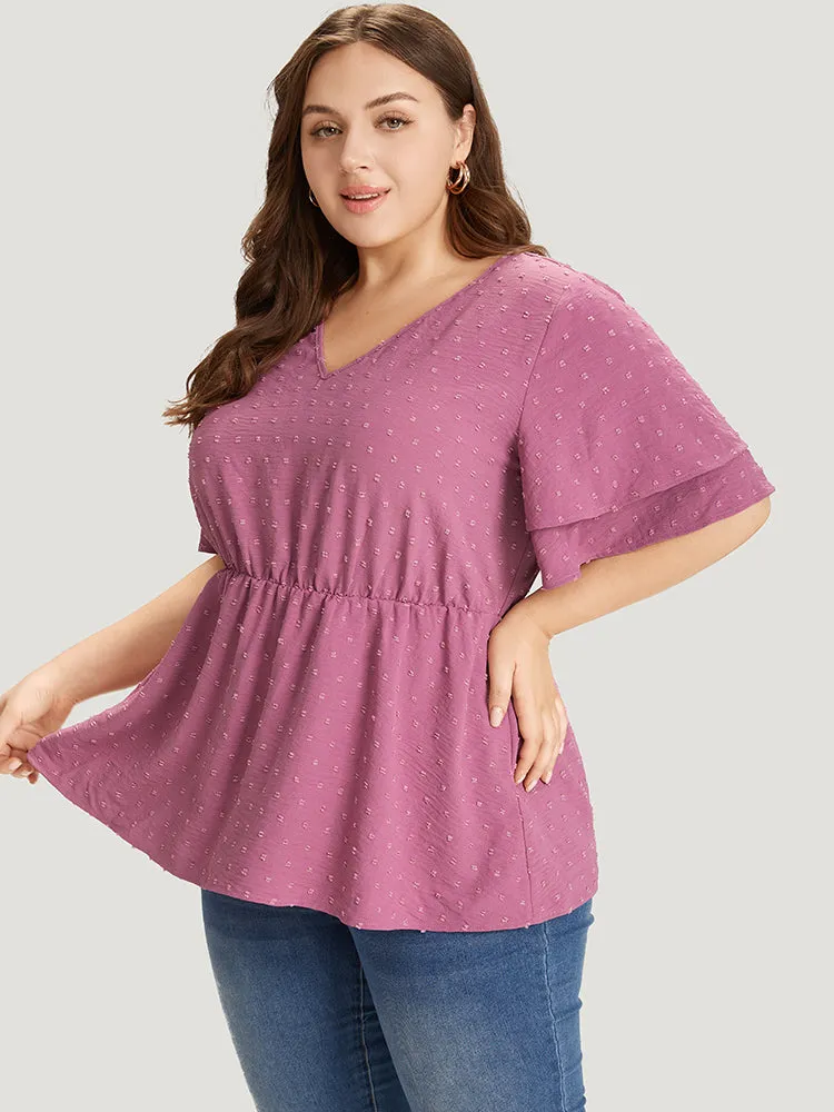 Polka Dot Elastic Waist Ruffle Sleeve Layered Blouse sold by Bloomchic product image thumbnail 5