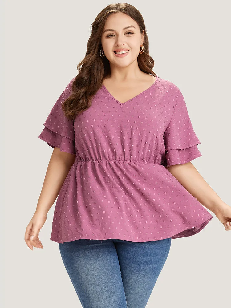 Polka Dot Elastic Waist Ruffle Sleeve Layered Blouse sold by Bloomchic product image thumbnail 2