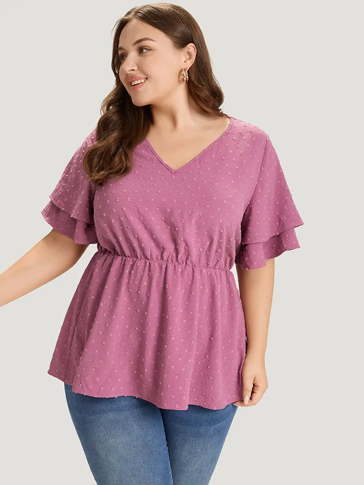 Polka Dot Elastic Waist Ruffle Sleeve Layered Blouse sold by Bloomchic product image thumbnail 3