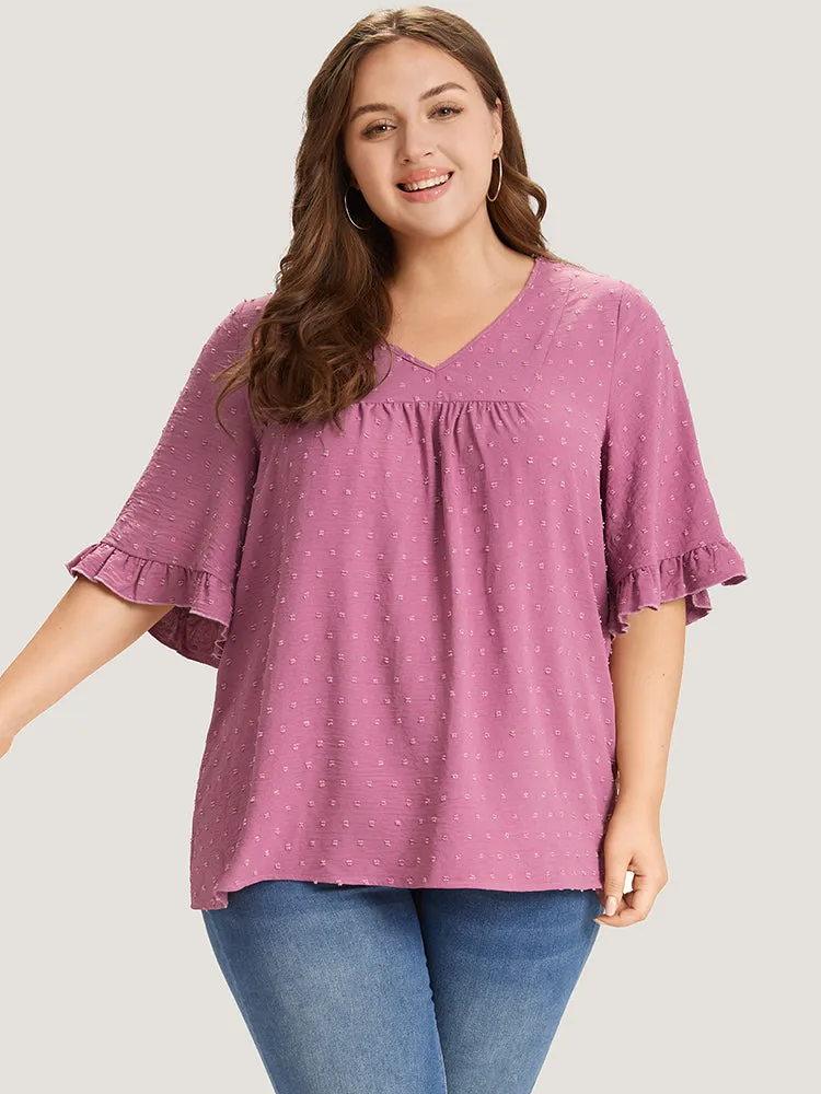 Polka Dot Flutter Trim Gathered Blouse sold by Bloomchic