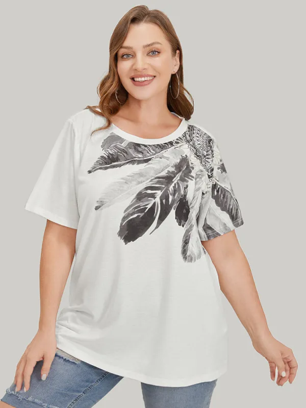 Feather & Dream Catcher Print Crew Neck T-shirt sold by Bloomchic