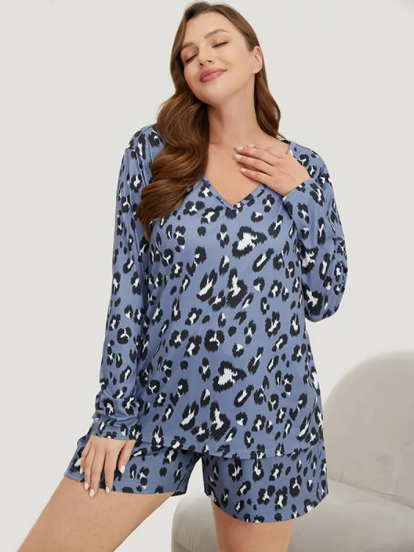 Leopard Print V Neck Sleep Top sold by Bloomchic