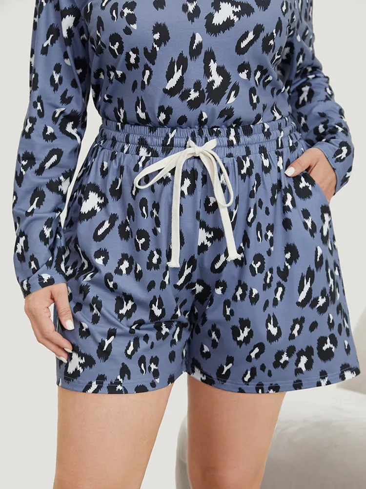 Leopard Print Pocket Drawstring Sleep Shorts sold by Bloomchic product image thumbnail 4