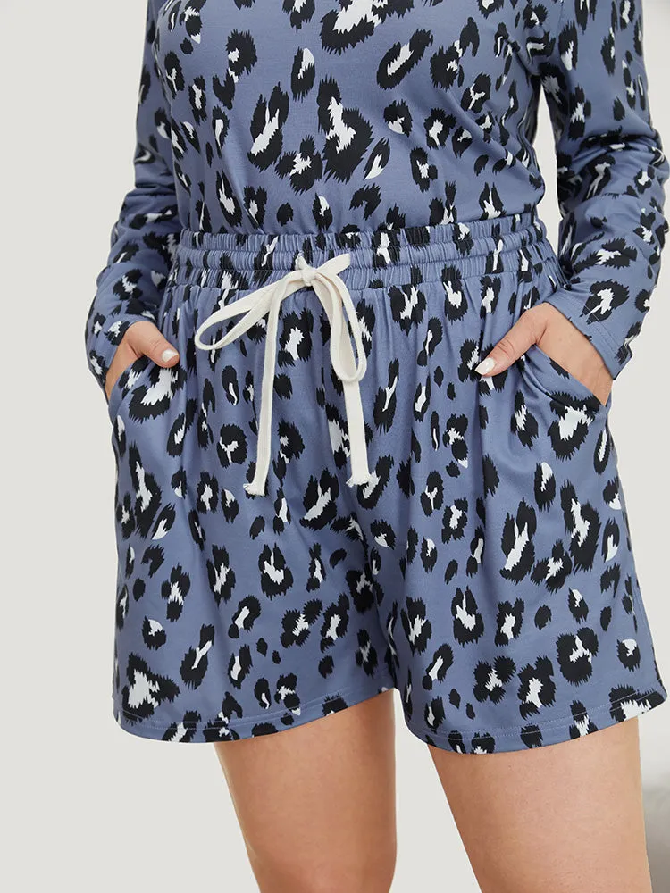 Leopard Print Pocket Drawstring Sleep Shorts sold by Bloomchic