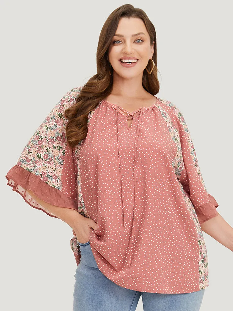 Polka Dot & Ditsy Floral Flounce Sleeve Lace Up Blouse sold by Bloomchic product image thumbnail 5