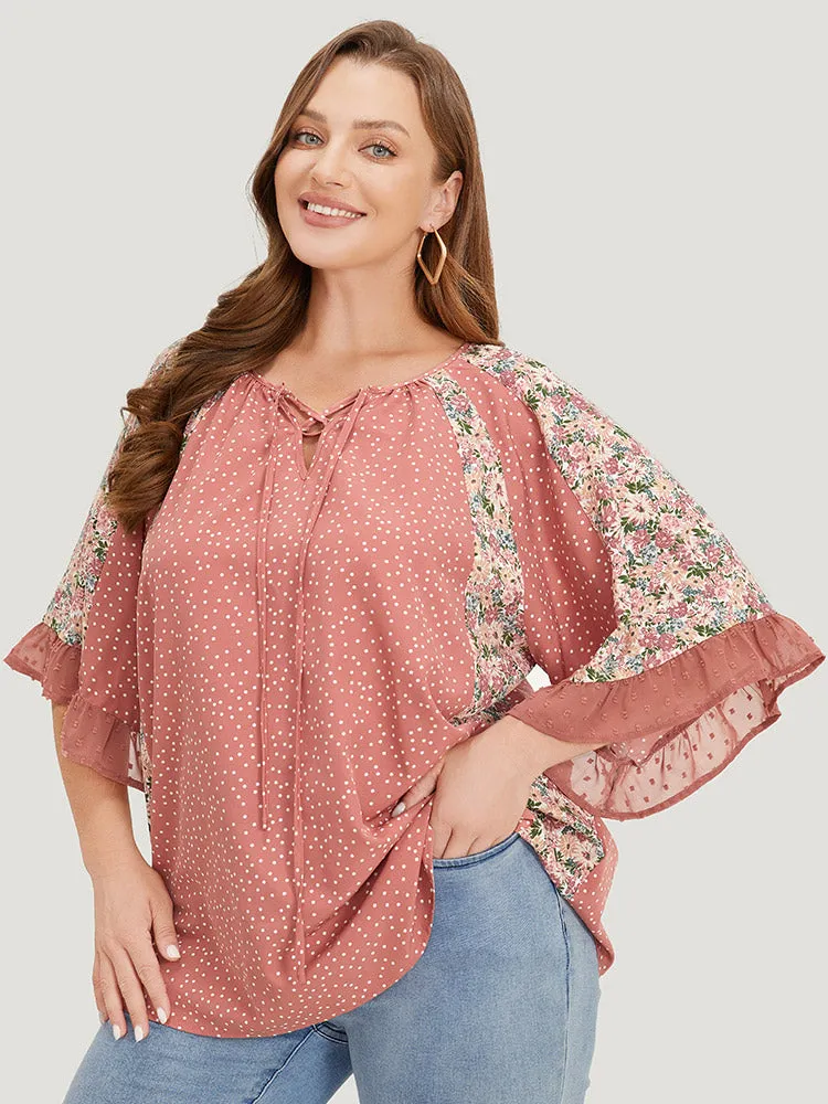 Polka Dot & Ditsy Floral Flounce Sleeve Lace Up Blouse sold by Bloomchic product image thumbnail 2