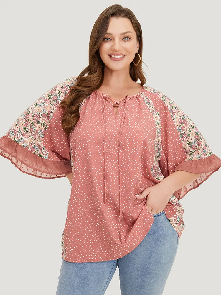 Polka Dot & Ditsy Floral Flounce Sleeve Lace Up Blouse sold by Bloomchic product image thumbnail 3