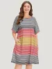 Striped Contrast Roll Pocket Dolman Sleeve Dress sold by Bloomchic