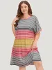 Striped Contrast Roll Pocket Dolman Sleeve Dress sold by Bloomchic