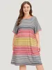 Striped Contrast Roll Pocket Dolman Sleeve Dress sold by Bloomchic