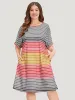 Striped Contrast Roll Pocket Dolman Sleeve Dress sold by Bloomchic