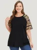 Leopard Print Contrast Raglan Sleeve T-shirt sold by Bloomchic